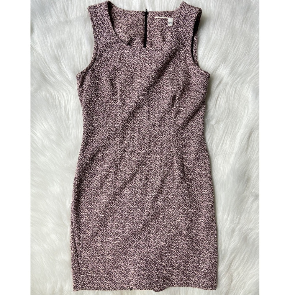 Pink Black & Cream Birds Eye Pattern Midi Dress